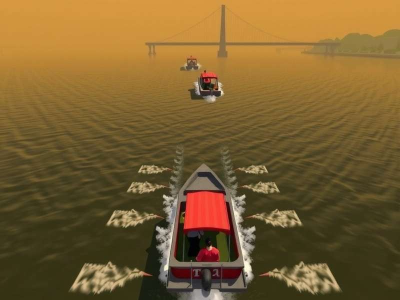 Tom S Ganges Race gameplay screenshot showing boats racing on the Ganges River